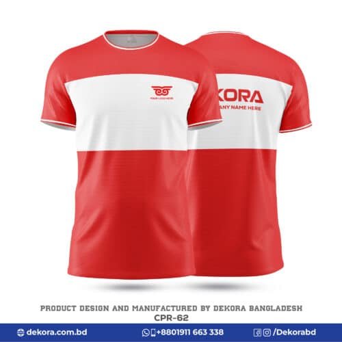 Buy Round Neck Corporate Red White Tshirt with Logo-CPR-62 online at Dekora BD – Best price, fast delivery.