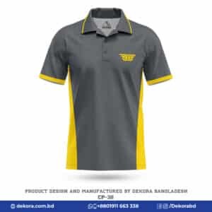 Buy Premium Fabrics Corporate Yellow Gray Polo Tshirt-CP-38 online at Dekora BD – Best price, fast delivery.