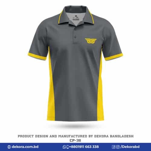 Buy Premium Fabrics Corporate Yellow Gray Polo Tshirt-CP-38 online at Dekora BD – Best price, fast delivery.