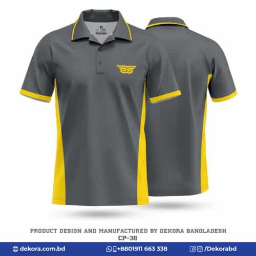 Buy Premium Fabrics Corporate Yellow Gray Polo Tshirt-CP-38 online at Dekora BD – Best price, fast delivery.