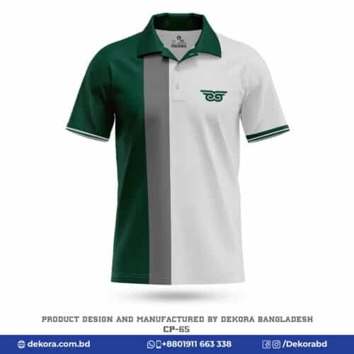 Buy Best Corporate White Green Polo Shirts with Logo-CP-65 online at Dekora BD – Best price, fast delivery.