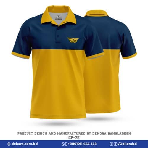 Buy Corporate Navy Blue Yellow Polo T Shirt with Logo-CP-76 online at Dekora BD – Best price, fast delivery.