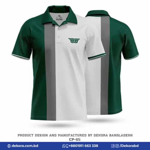 Buy Best Corporate White Green Polo Shirts with Logo-CP-65 online at Dekora BD – Best price, fast delivery.