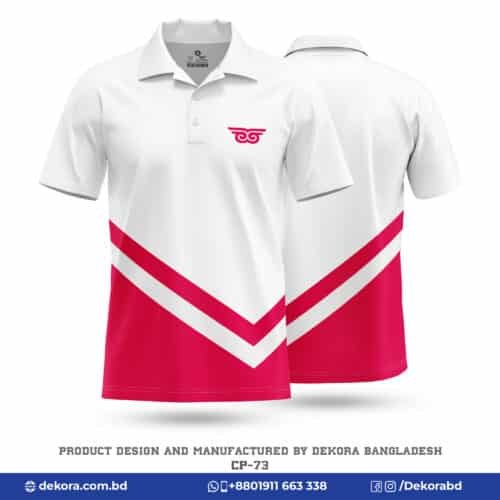 Buy Corporate Design White Pink Polo T Shirt with Logo-CP-73 online at Dekora BD – Best price, fast delivery.